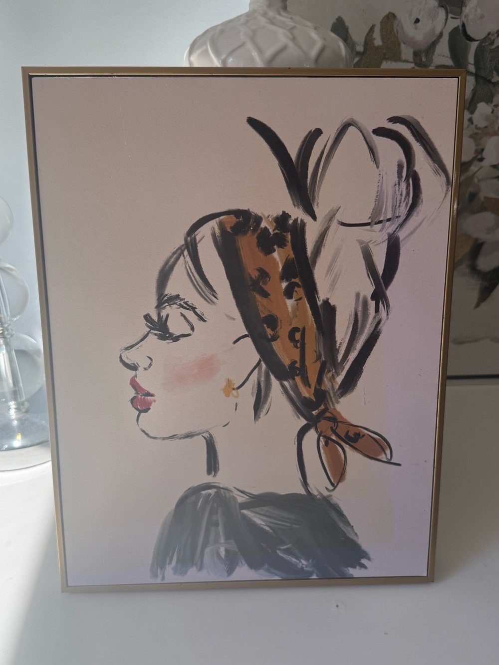 Framed Profile Portrait Wall Art - Tan Headscarf